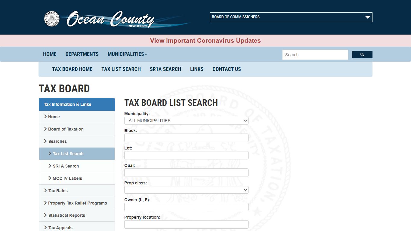 Tax Board List Search | Ocean County Board of Taxation